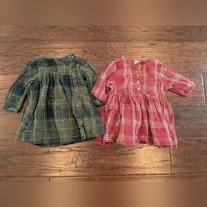 BABT GAP Green Plaid & Old Navy Burgundy Plaid Baby Dress Bundle 3-6 Months